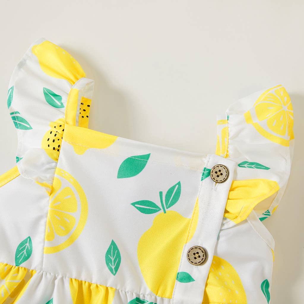 1pc Baby Girl Plaid&Lemon&Fruit Sweet Dress