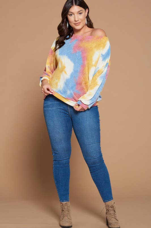 Plus Size Tie Dye Off Shoulder Top