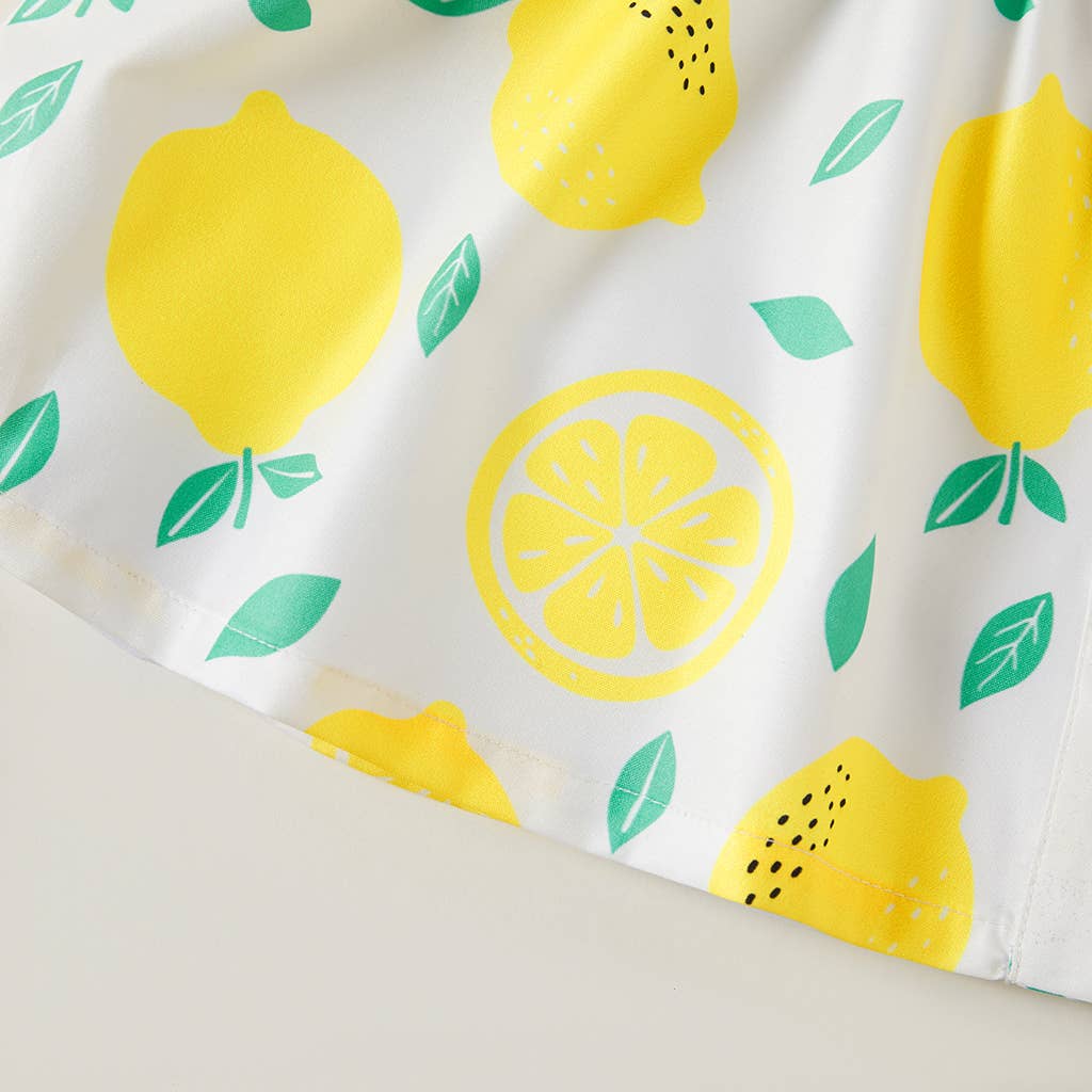 1pc Baby Girl Plaid&Lemon&Fruit Sweet Dress