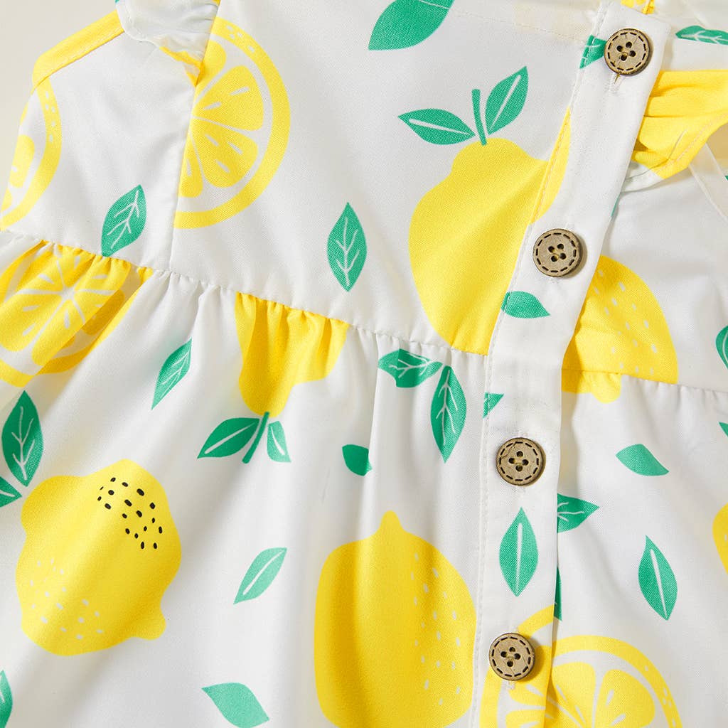 1pc Baby Girl Plaid&Lemon&Fruit Sweet Dress