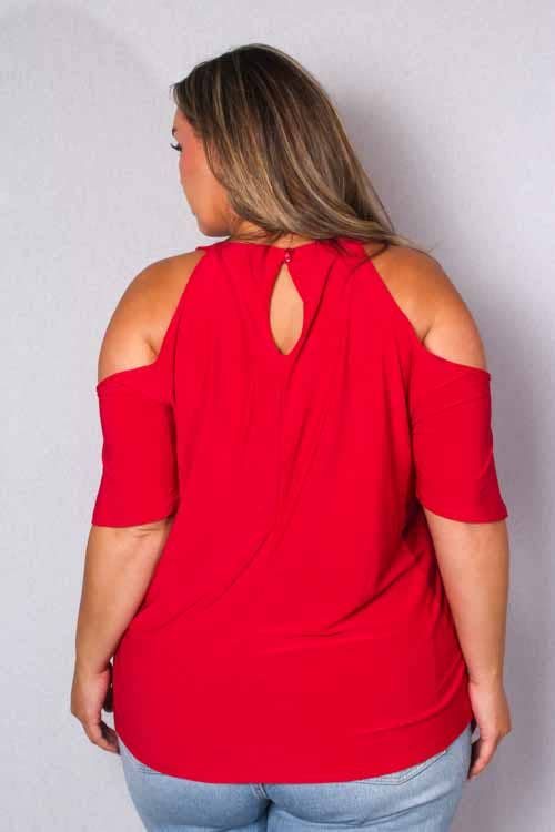 Women's Plus Short Sleeve Cold Shoulder Crystal Top