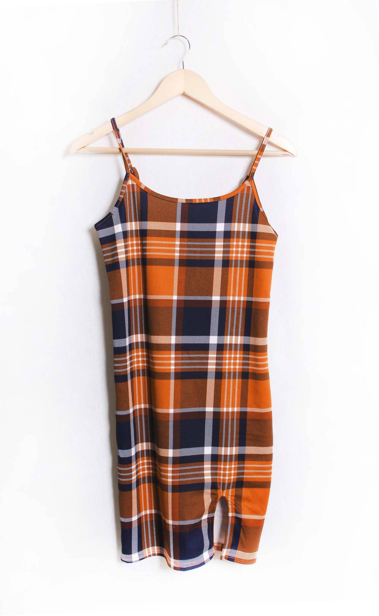 Women's Sleeveless Spaghetti Strap Side Slit Plaid Mini Dres