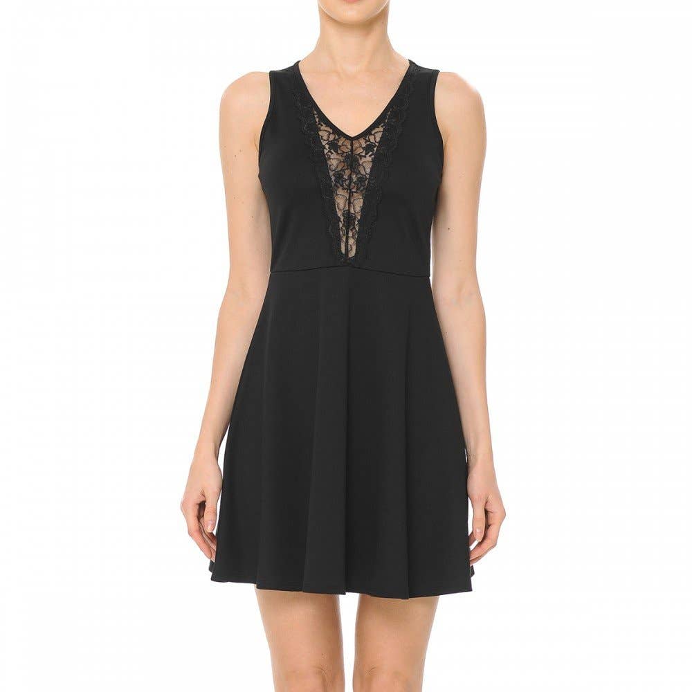 V-NECK SLEEVELESS KNIT SKATER MINI DRESS