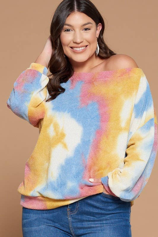 Plus Size Tie Dye Off Shoulder Top