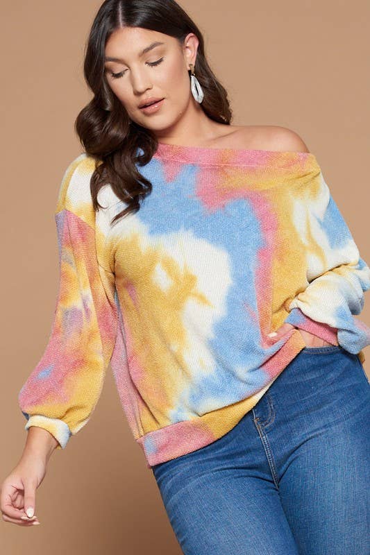 Plus Size Tie Dye Off Shoulder Top