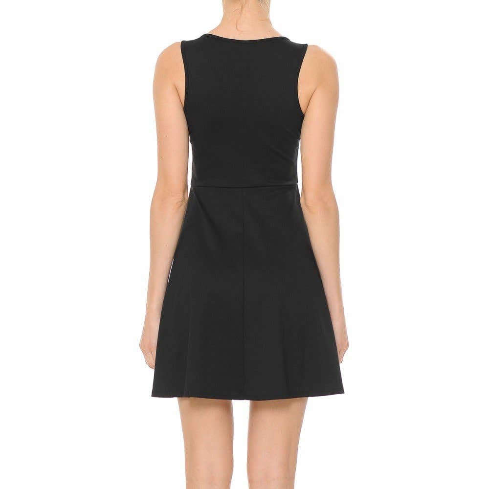 V-NECK SLEEVELESS KNIT SKATER MINI DRESS