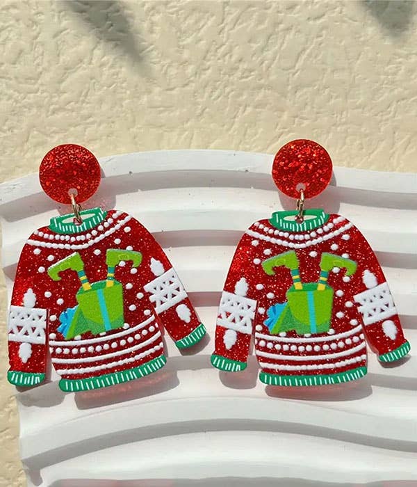 CHRISTMAS THEME UGLY SHIRT EARRING