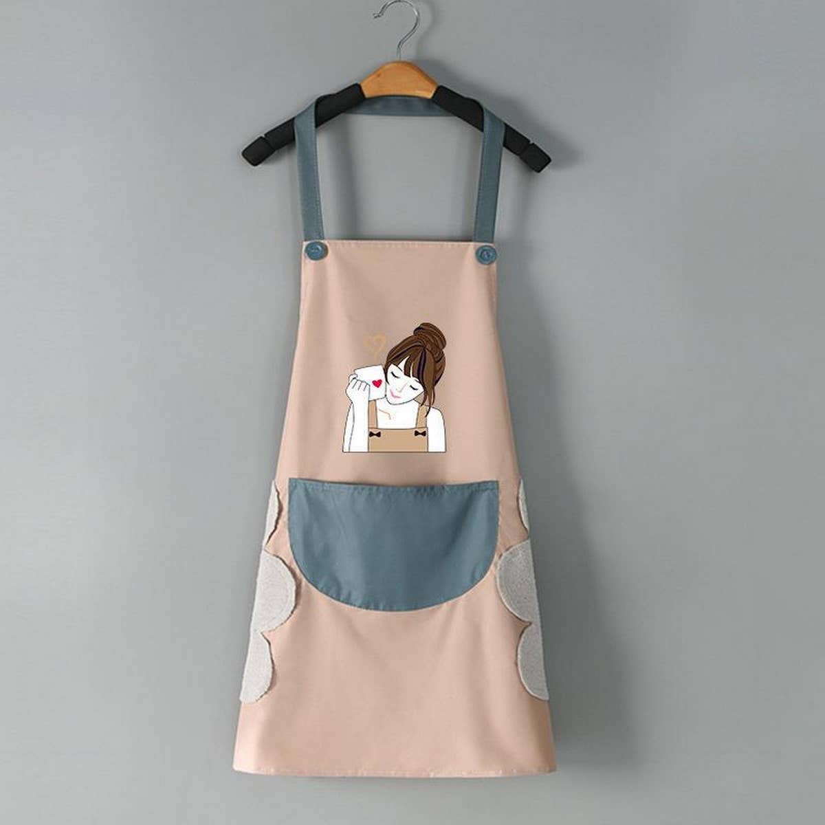 Coffee Girl Print Summer Thin Apron with pockets