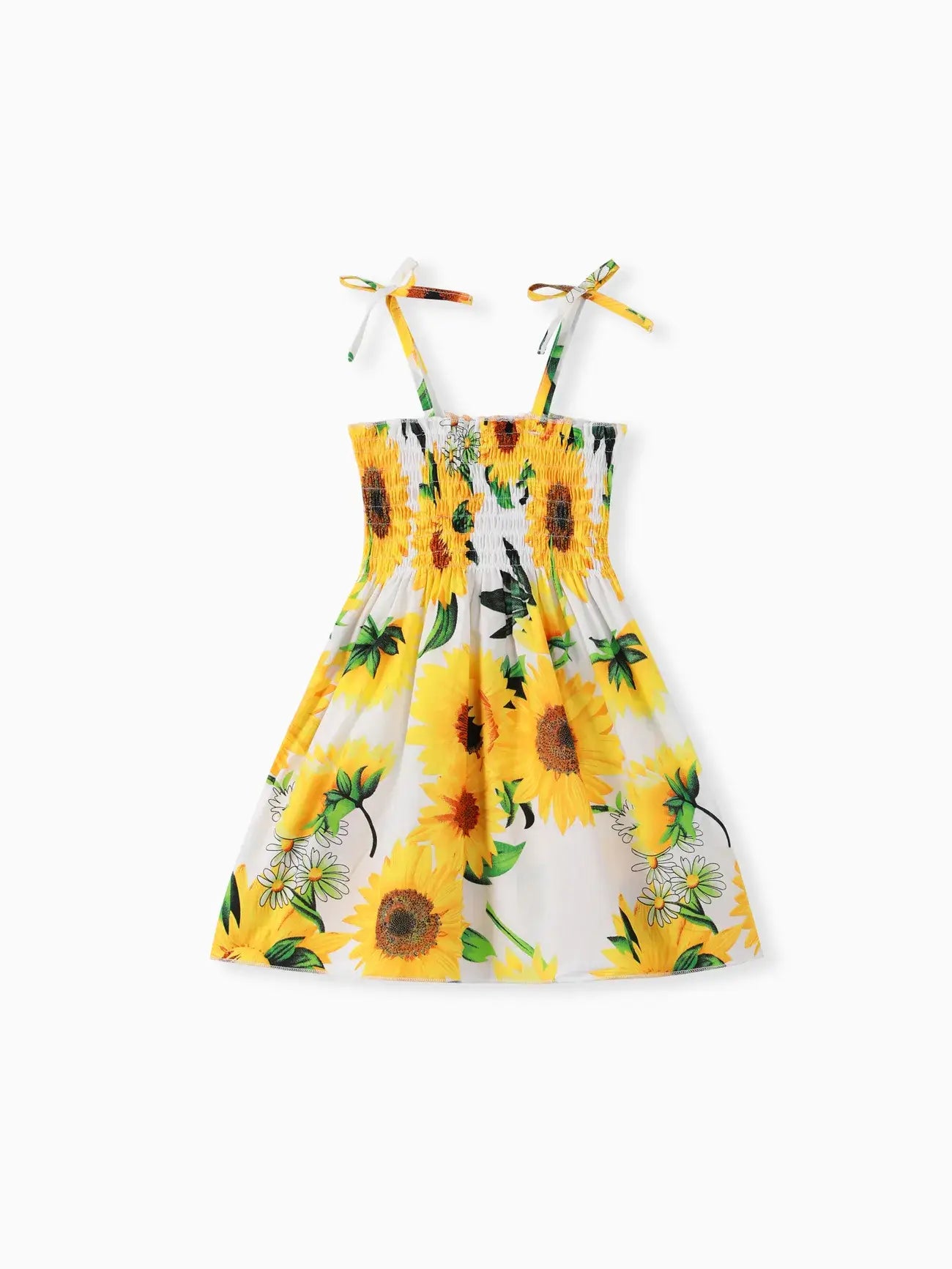 Toddler Girl 100% Cotton Sweet Sunflower Print Smocked Dress