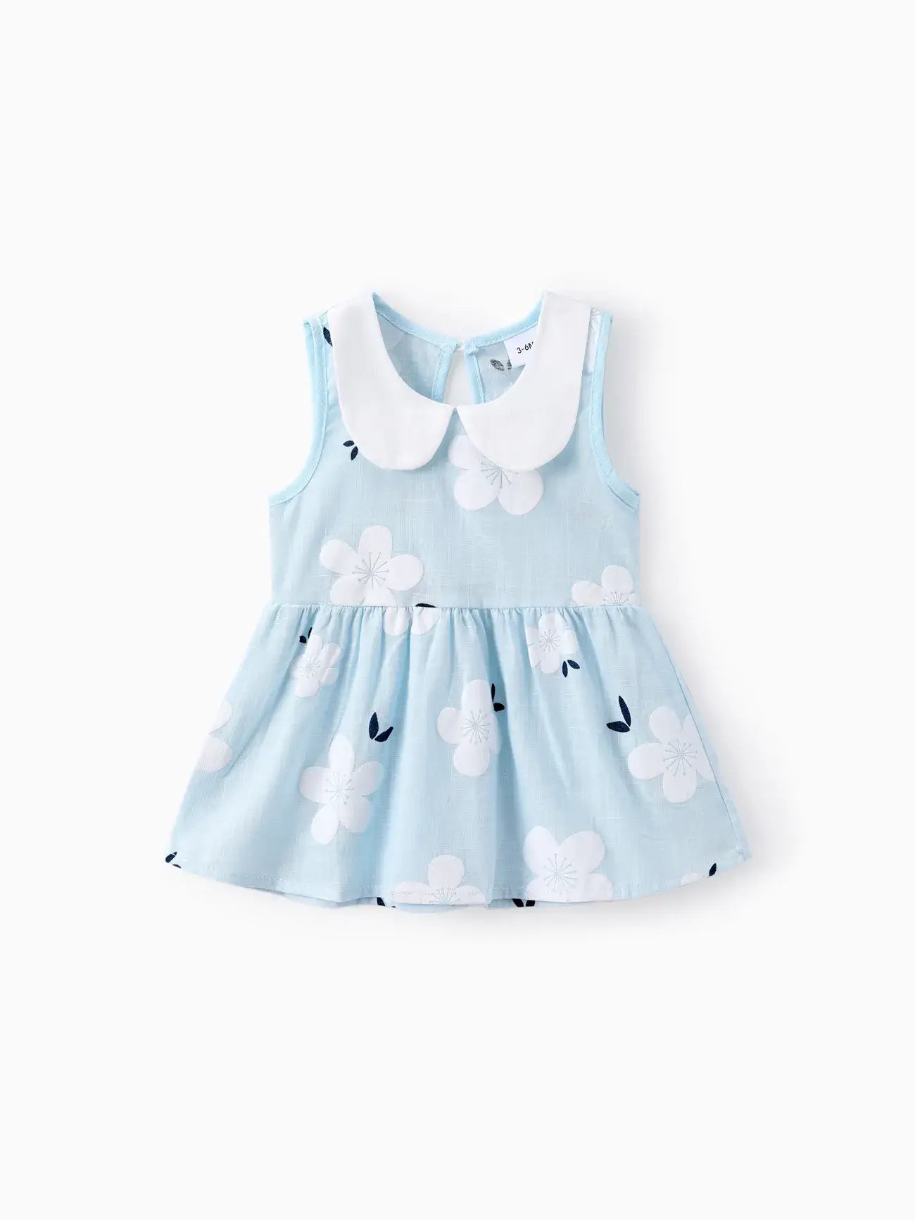100% Cotton Baby Girl Peter Pan Collar Floral Print Tank Dress
