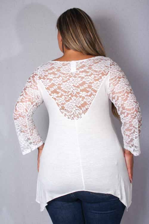 Women's Plus Lace Long Sleeve Hi Low Hem Solid Top