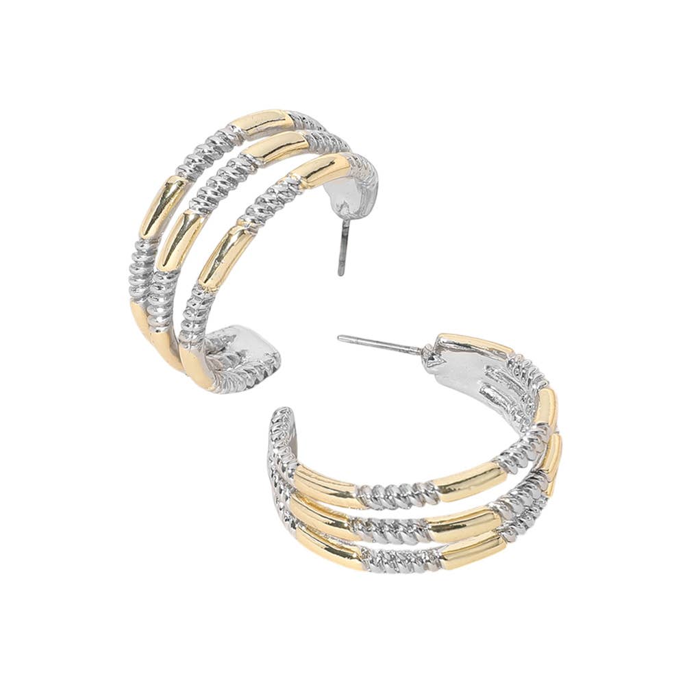 14K Gold Plated Two Tone Split Hoop Earrings