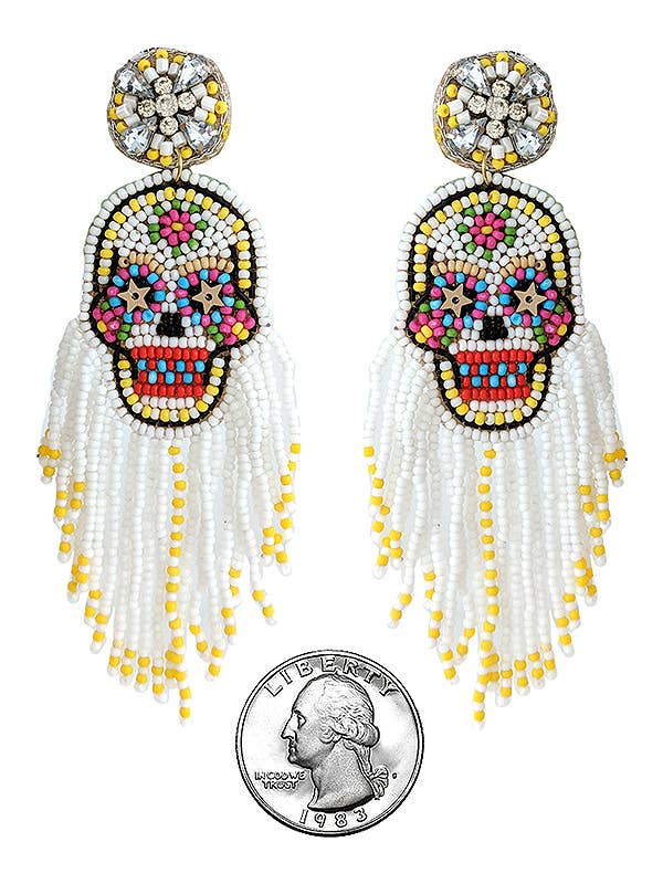 HANDMADE SEEDBEAD HALLOWEEN SKULL EARRING