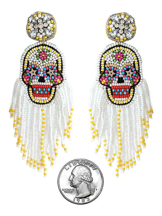 HANDMADE SEEDBEAD HALLOWEEN SKULL EARRING