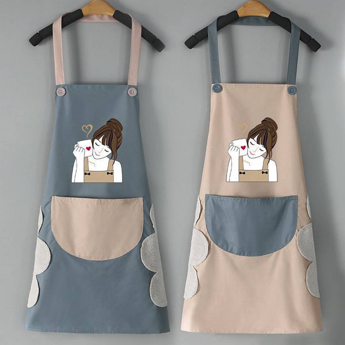 Coffee Girl Print Summer Thin Apron with pockets
