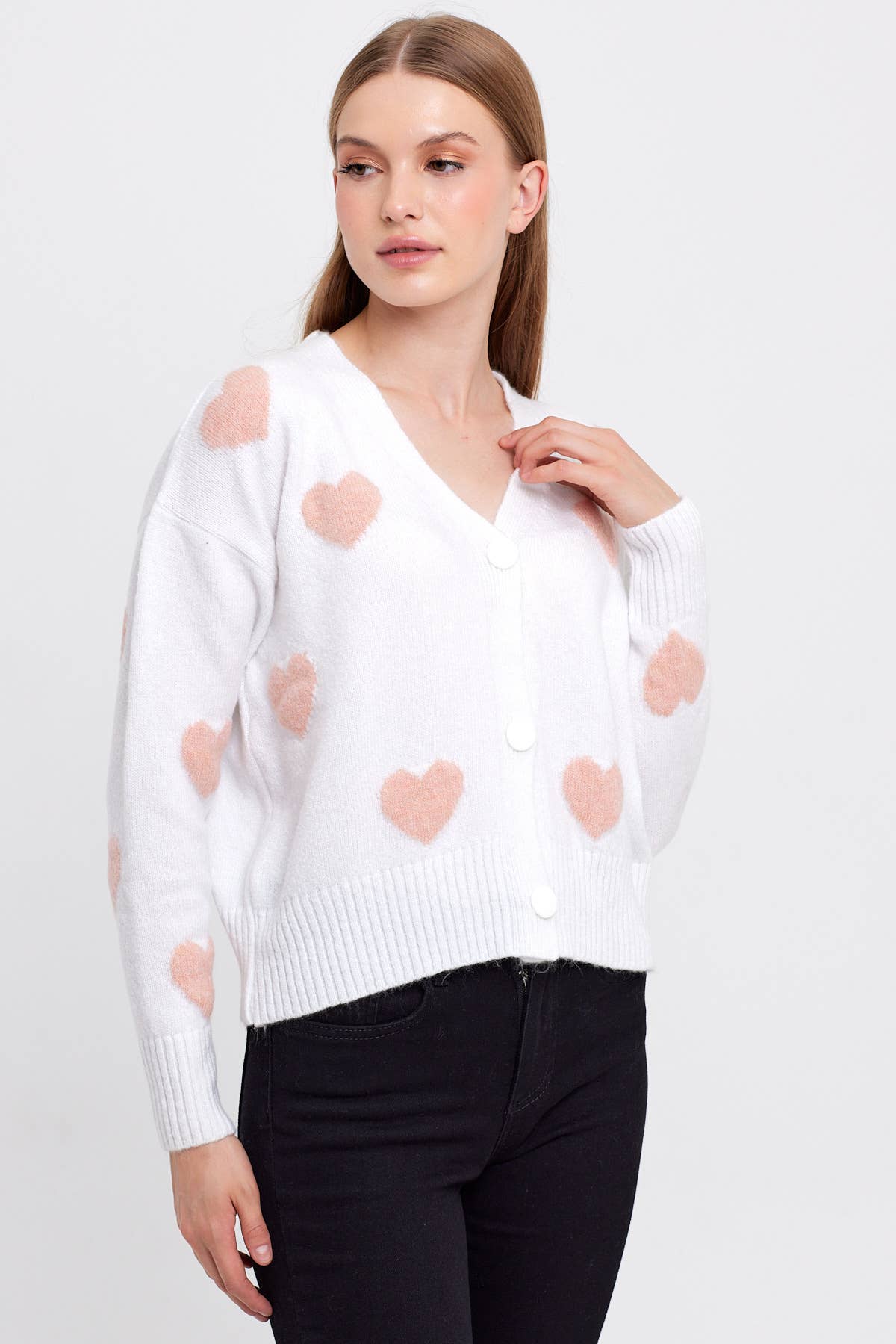 Heart Printed Knit Cardigan Cropped Cute Sweaters