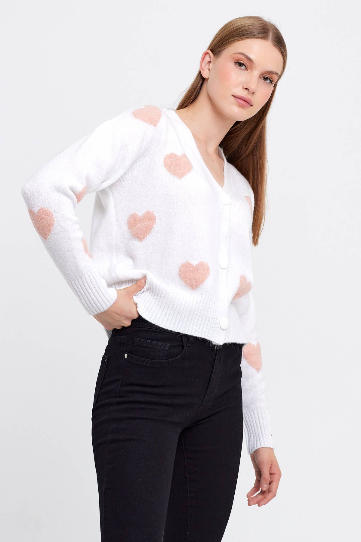 Heart Printed Knit Cardigan Cropped Cute Sweaters