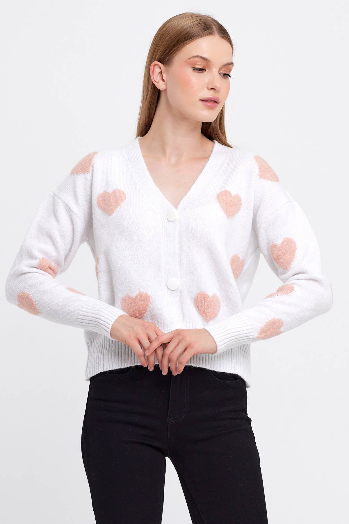 Heart Printed Knit Cardigan Cropped Cute Sweaters