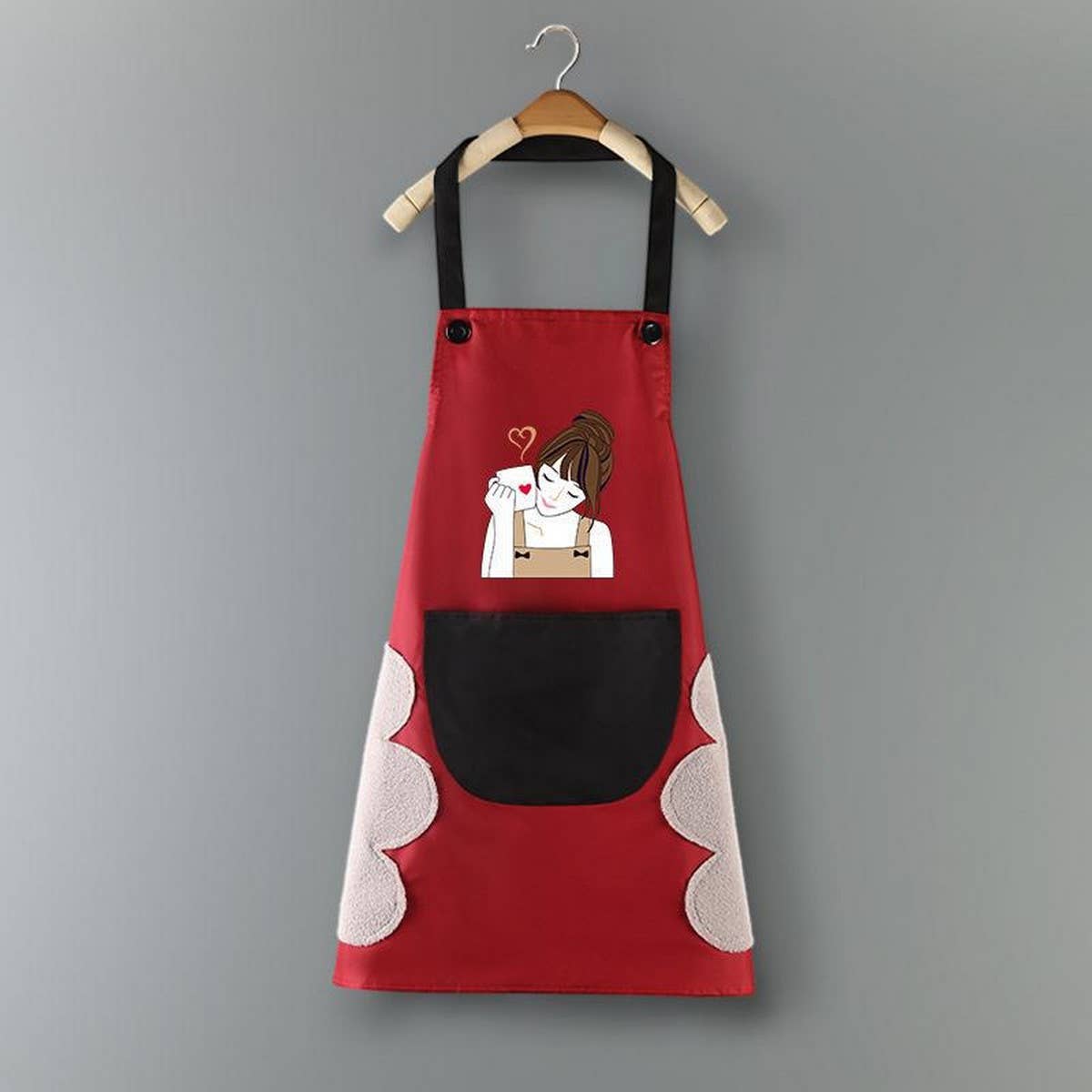 Coffee Girl Print Summer Thin Apron with pockets