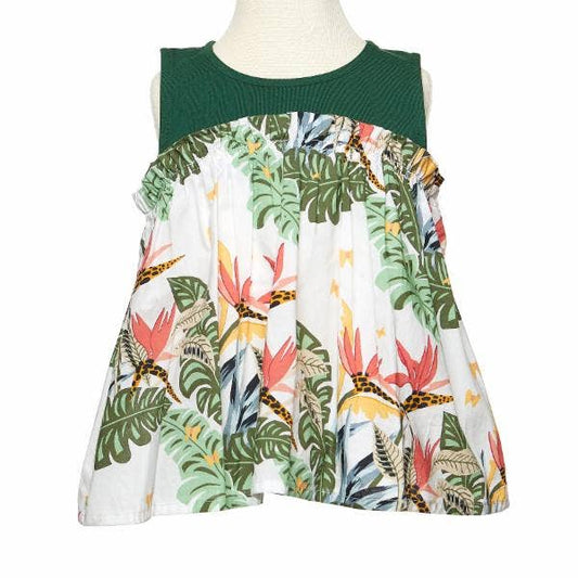 Tropical Print Sleeveless Blouse