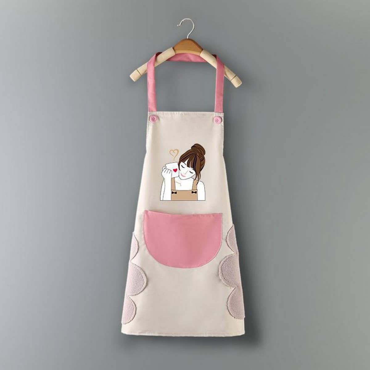 Coffee Girl Print Summer Thin Apron with pockets