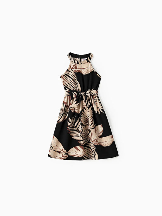 Toddler or Kid Girl Leaf Sleeveless Halter Dresses