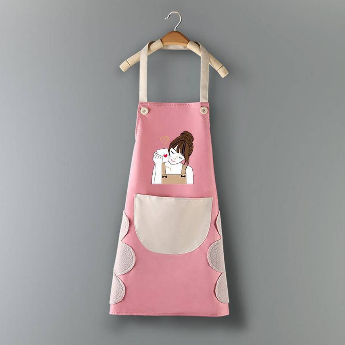 Coffee Girl Print Summer Thin Apron with pockets