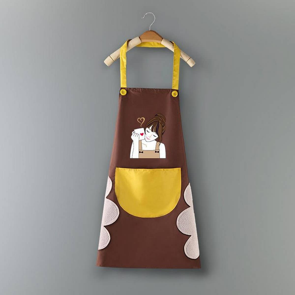 Coffee Girl Print Summer Thin Apron with pockets