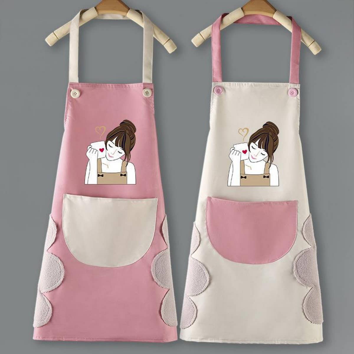 Coffee Girl Print Summer Thin Apron with pockets