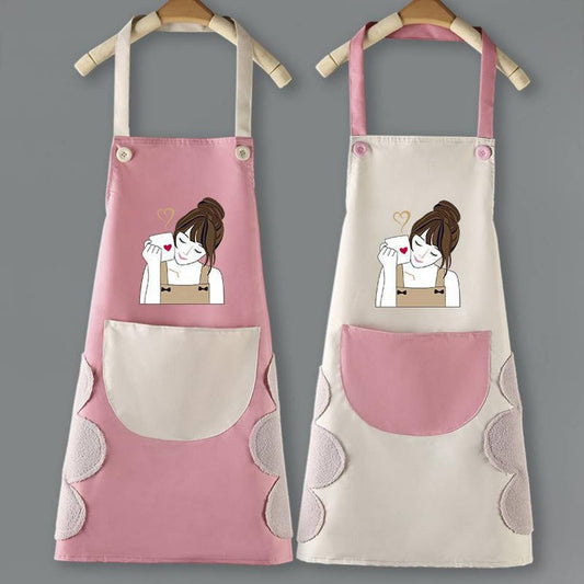 Coffee Girl Print Summer Thin Apron with pockets_CWMM2047
