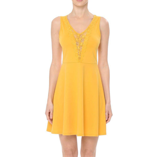 V-NECK SLEEVELESS KNIT SKATER MINI DRESS