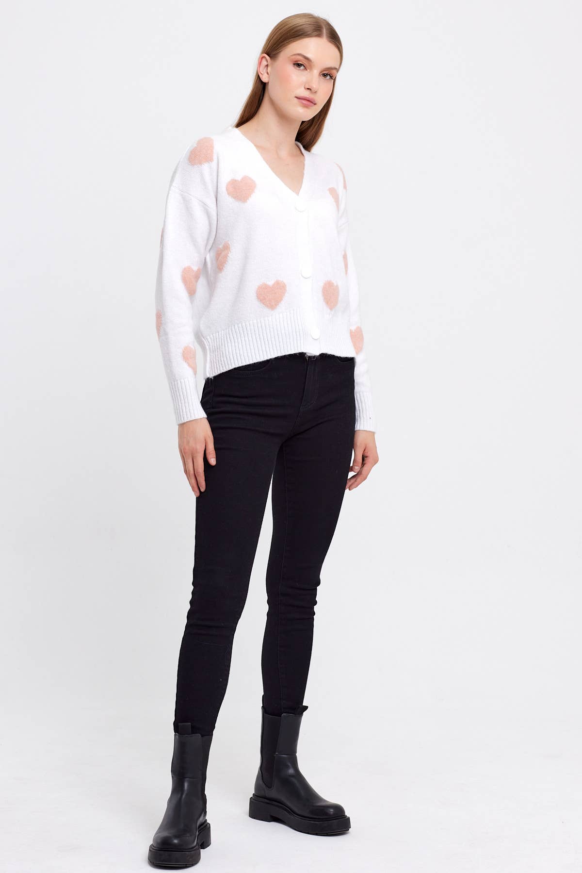 Heart Printed Knit Cardigan Cropped Cute Sweaters