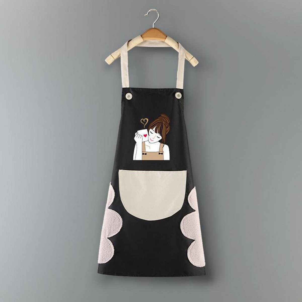 Coffee Girl Print Summer Thin Apron with pockets