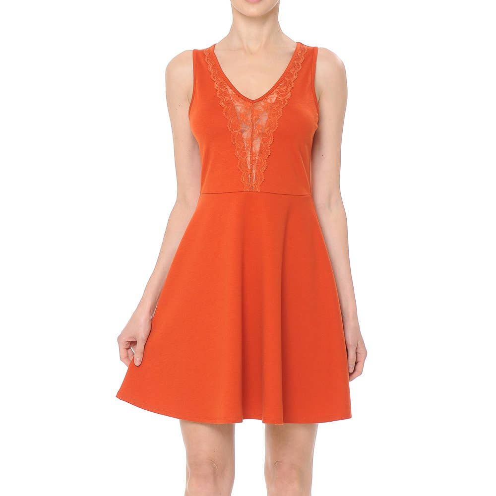 V-NECK SLEEVELESS KNIT SKATER MINI DRESS
